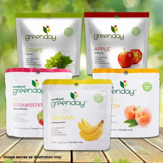 greenday crispy fruit chips bundle, single serving, all natural fruits, available at Yu Taie