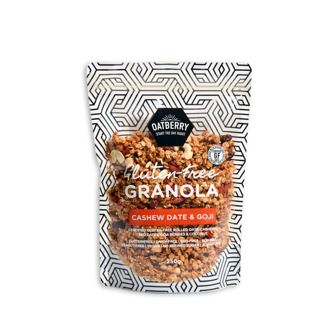 Oatberry Gluten Free Granola, Cashew Date and Goji, available at Yu Taie